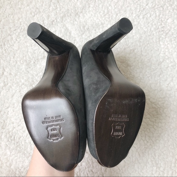 Stuart Weitzman Grey Suede Open Toe Block Heel - Picture 3 of 6